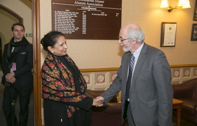 Smt: Radhika L. Lokesh Ambassador, welcomed by Prof. Paul Giller , Registrar & Vice President Academic Affairs at UCC.