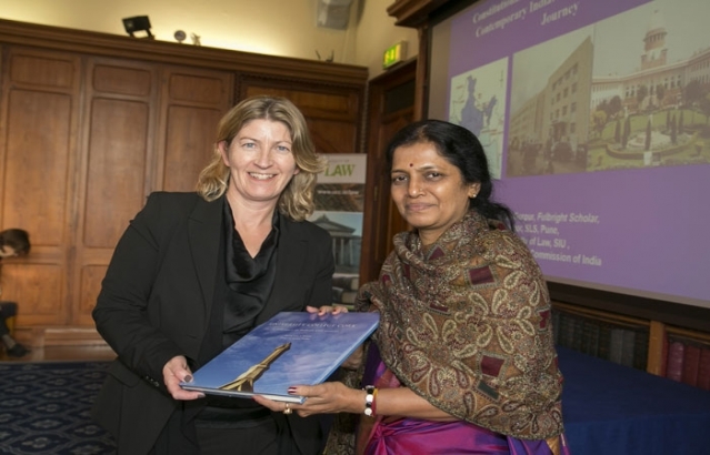 Pro. Ursula Kilkelly Dean of law of UCC, presenting the memento to Prof. Shashikala, Dean of Symbiosis Law School, Pune.